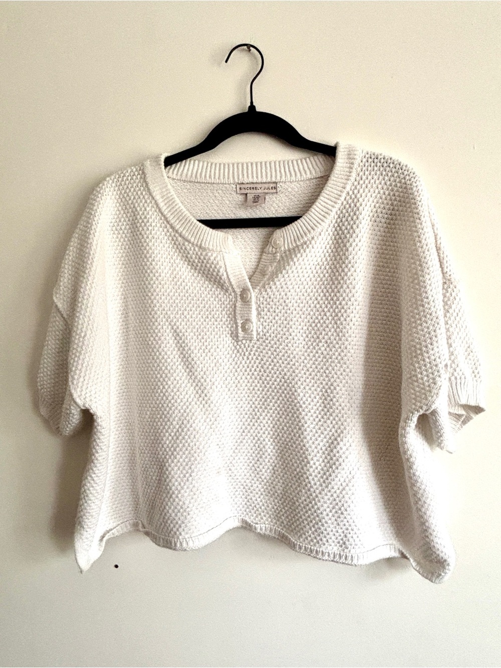 Sincerely Jules Short-Sleeve Knit Henley Top in White